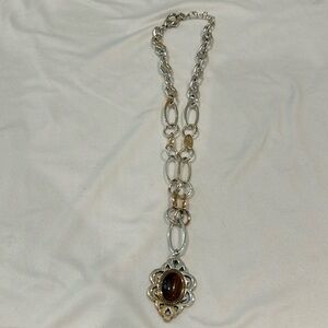 Brighton Geneva Tiger’s Eye Pendant Silver and Gold Details